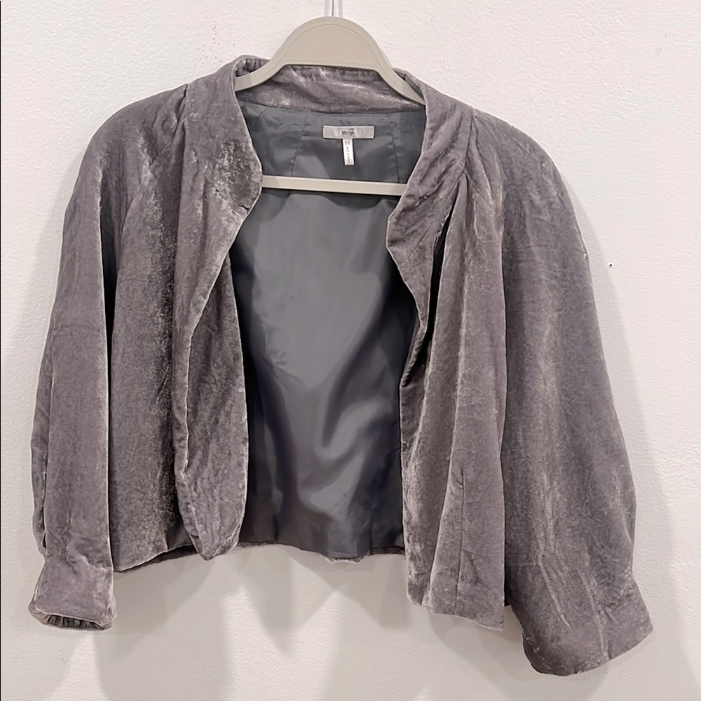 Metro 7 Classic Gray Velvet Open Front Cropped Blazer, Size 16